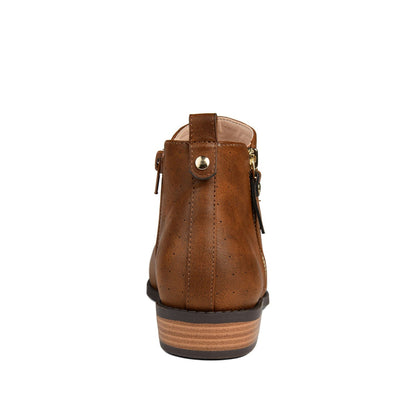 Journee ELLIS ZIP UP VEGAN LEATHER BOOTIES IN WIDE - Brown