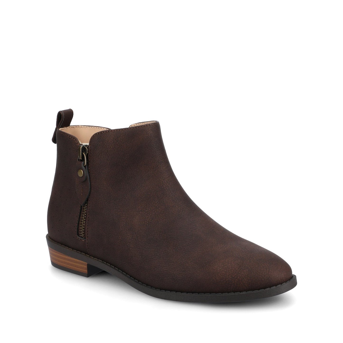 Journee ELLIS ZIP UP VEGAN LEATHER BOOTIES IN WIDE - Vintage Chocolate