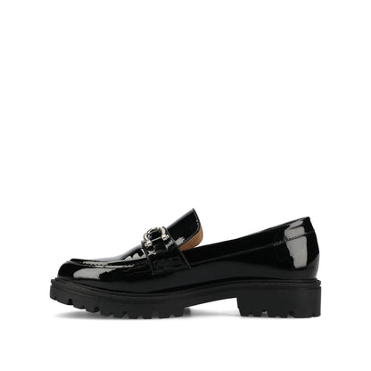 Journee JESSAMEY HORSE BIT LOAFER FLATS IN WIDE - Black Patent Leather