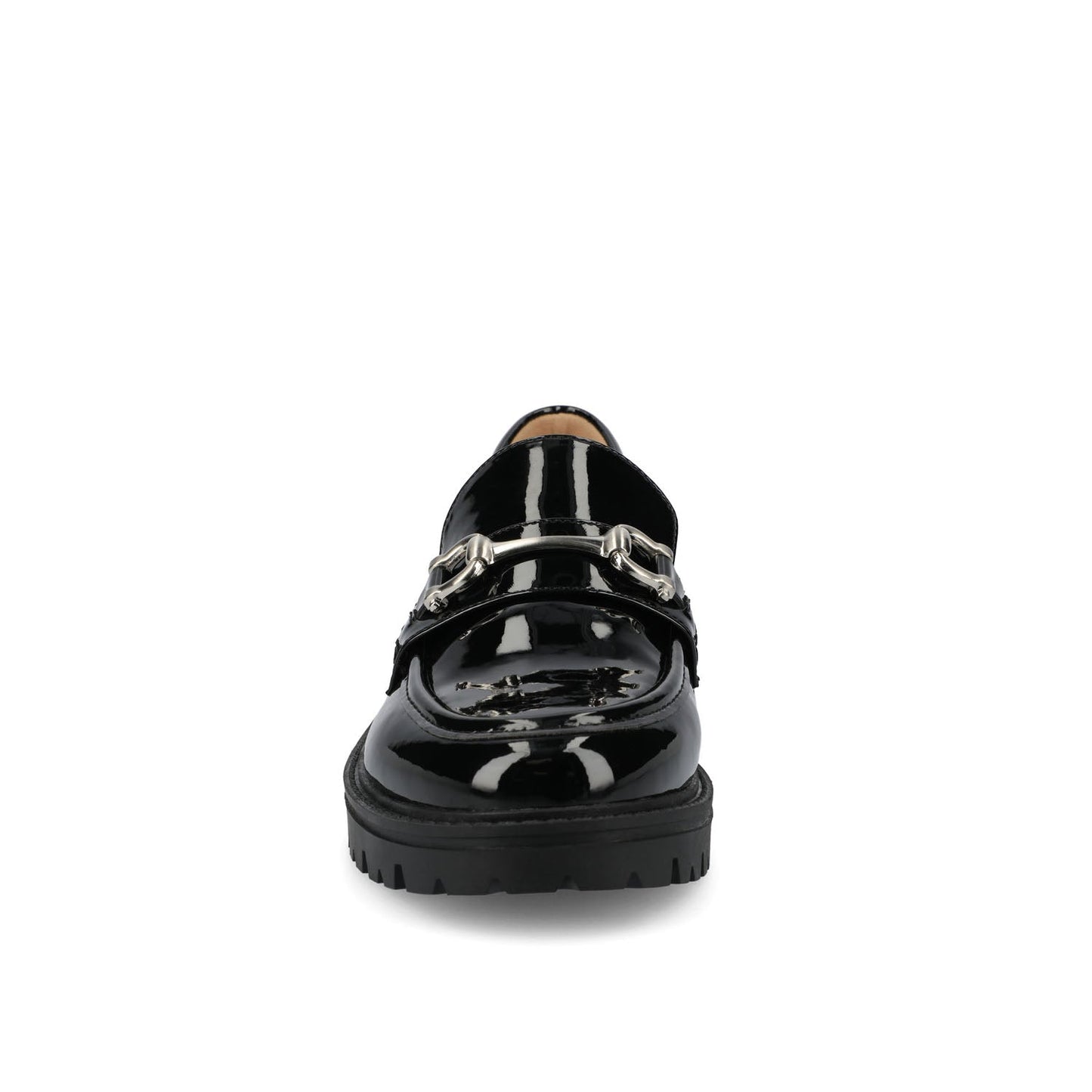 Journee JESSAMEY HORSE BIT LOAFER FLATS IN WIDE - Black Patent Leather