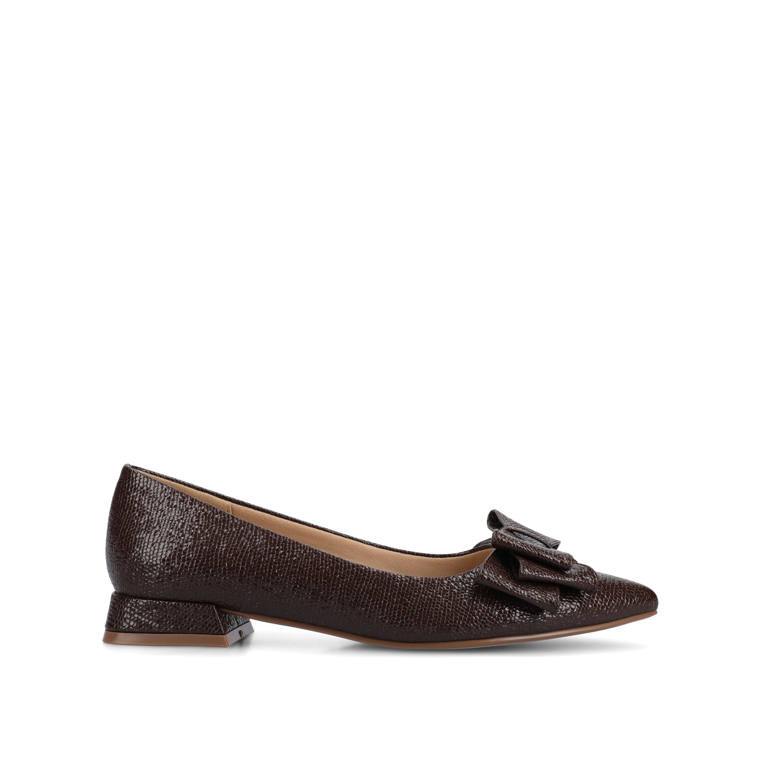 Journee OPHELIA LOW BLOCK CROCO BALLET FLATS IN WIDE - Brown Croco