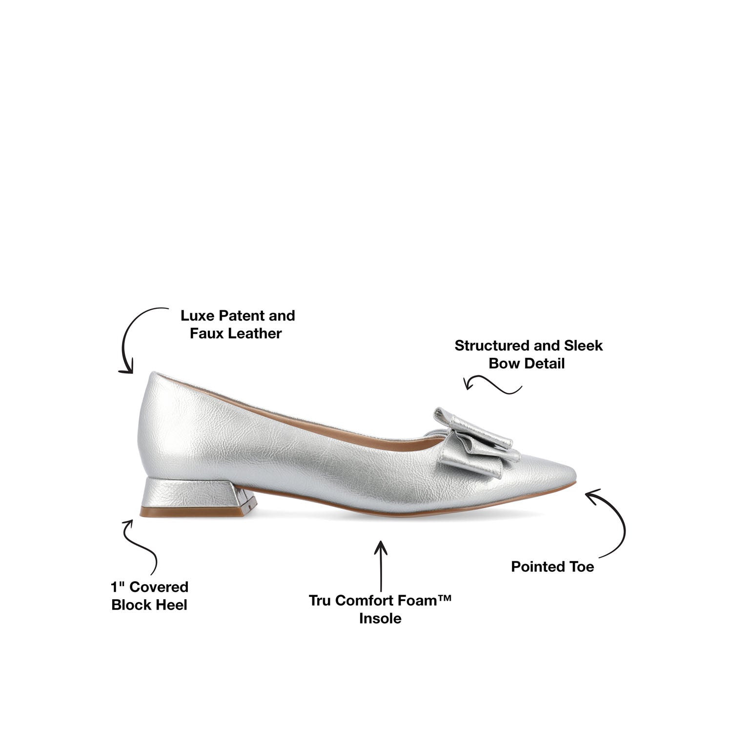 Journee OPHELIA LOW BLOCK BALLET FLATS VEGAN LEATHER IN WIDE - Silver