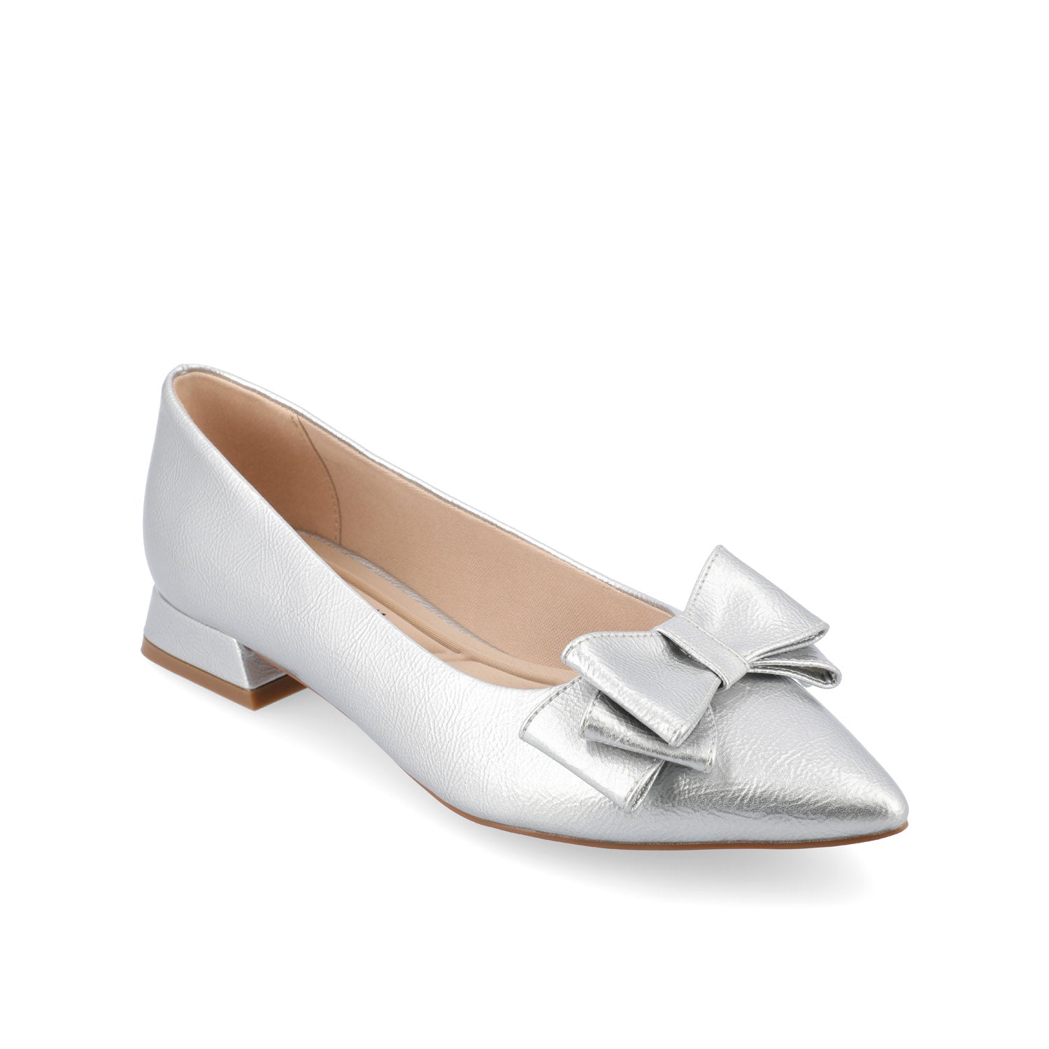 Journee OPHELIA LOW BLOCK BALLET FLATS VEGAN LEATHER IN WIDE - Silver