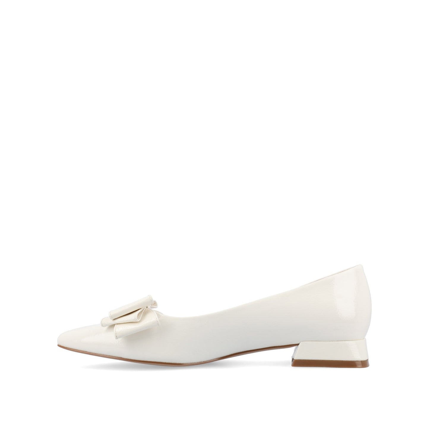 Journee OPHELIA LOW BLOCK BALLET FLATS VEGAN LEATHER IN WIDE - Patent/White