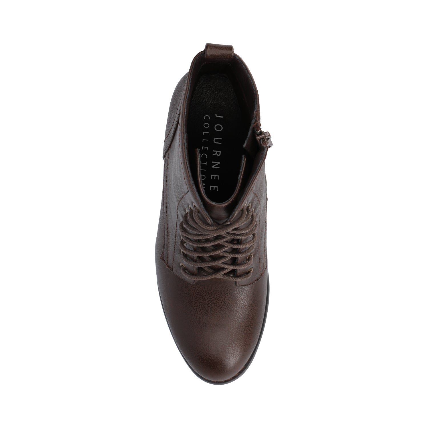 Journee BAYLOR VEGAN LEATHER LACE-UP BOOTIES IN WIDE - Brown PU
