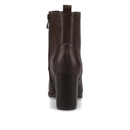 Journee BAYLOR VEGAN LEATHER LACE-UP BOOTIES IN WIDE - Brown PU