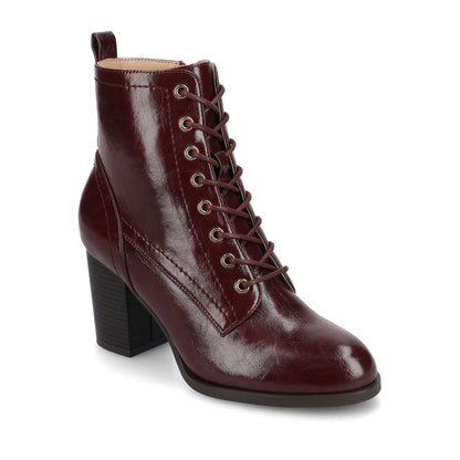 Journee BAYLOR VEGAN LEATHER LACE-UP BOOTIES IN WIDE - Oxblood Patent