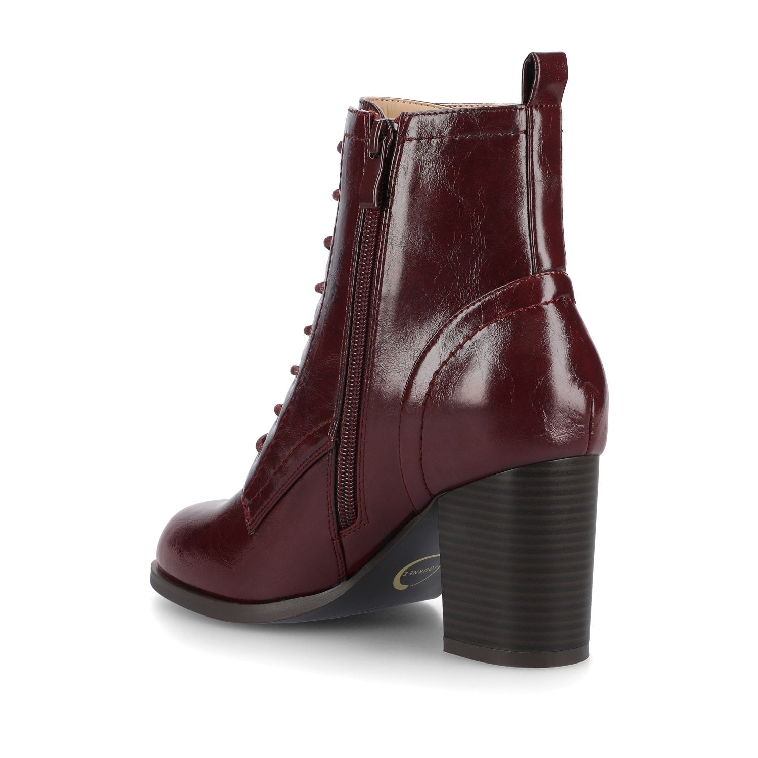 Journee BAYLOR VEGAN LEATHER LACE-UP BOOTIES IN WIDE - Oxblood Patent