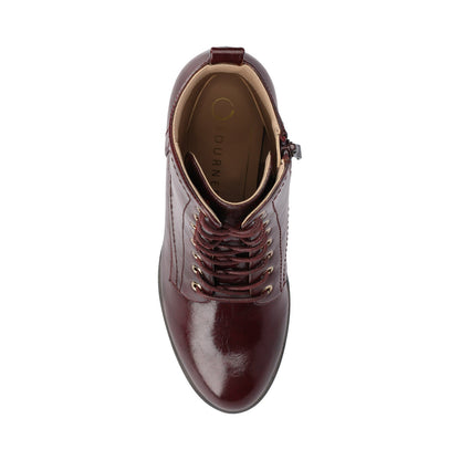 Journee BAYLOR VEGAN LEATHER LACE-UP BOOTIES IN WIDE - Oxblood Patent