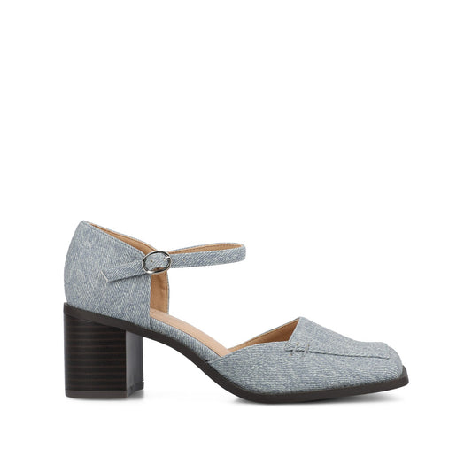 Journee EVANGELINE VEGAN LEATHER HEELS IN WIDE - Denim