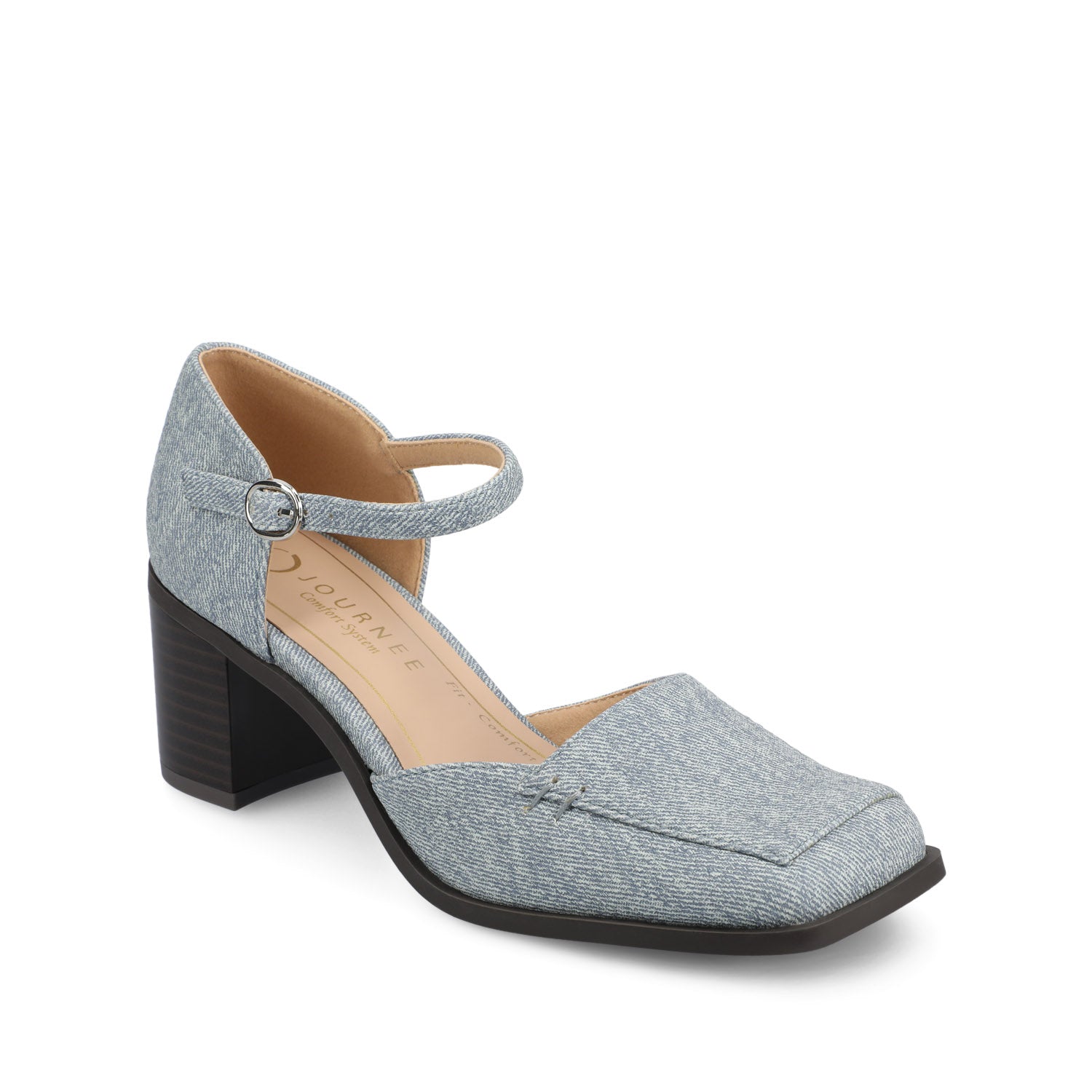 Journee EVANGELINE VEGAN LEATHER HEELS IN WIDE - Denim