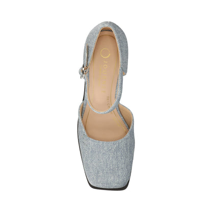 Journee EVANGELINE VEGAN LEATHER HEELS IN WIDE - Denim