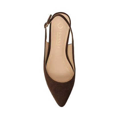 Journee SYLVIA LOW BLOCK HEELS IN WIDE - Chocolate Suede