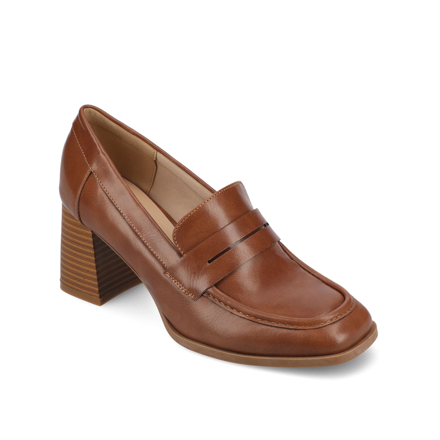 Journee MALLEAH BLOCK HEEL LOAFERS IN WIDE - Brown PU