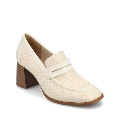 Journee MALLEAH BLOCK HEEL LOAFERS IN WIDE - Bone Woven