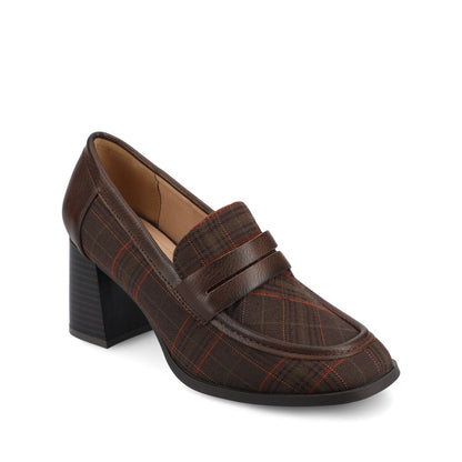 Journee MALLEAH BLOCK HEEL LOAFERS IN WIDE - Brown Plaid