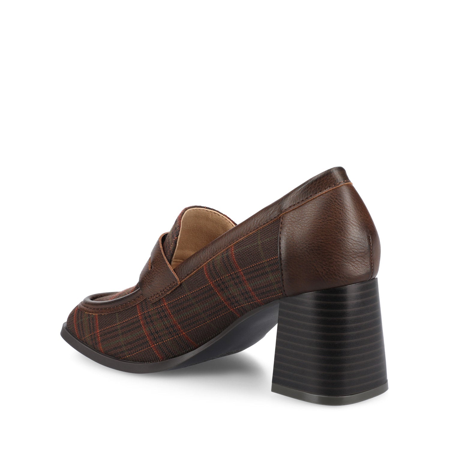 Journee MALLEAH BLOCK HEEL LOAFERS IN WIDE - Brown Plaid