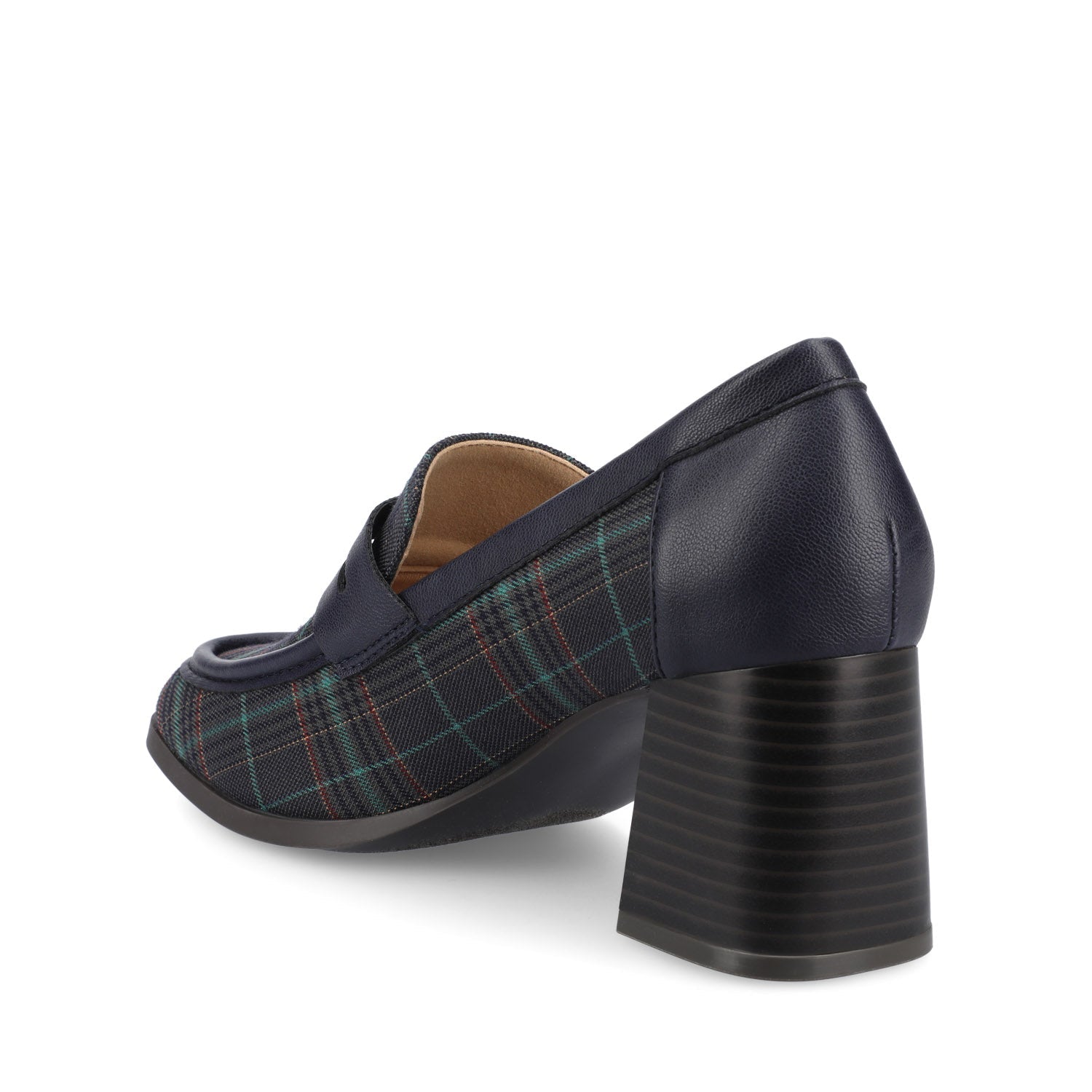 Journee MALLEAH BLOCK HEEL LOAFERS IN WIDE - Navy Plaid