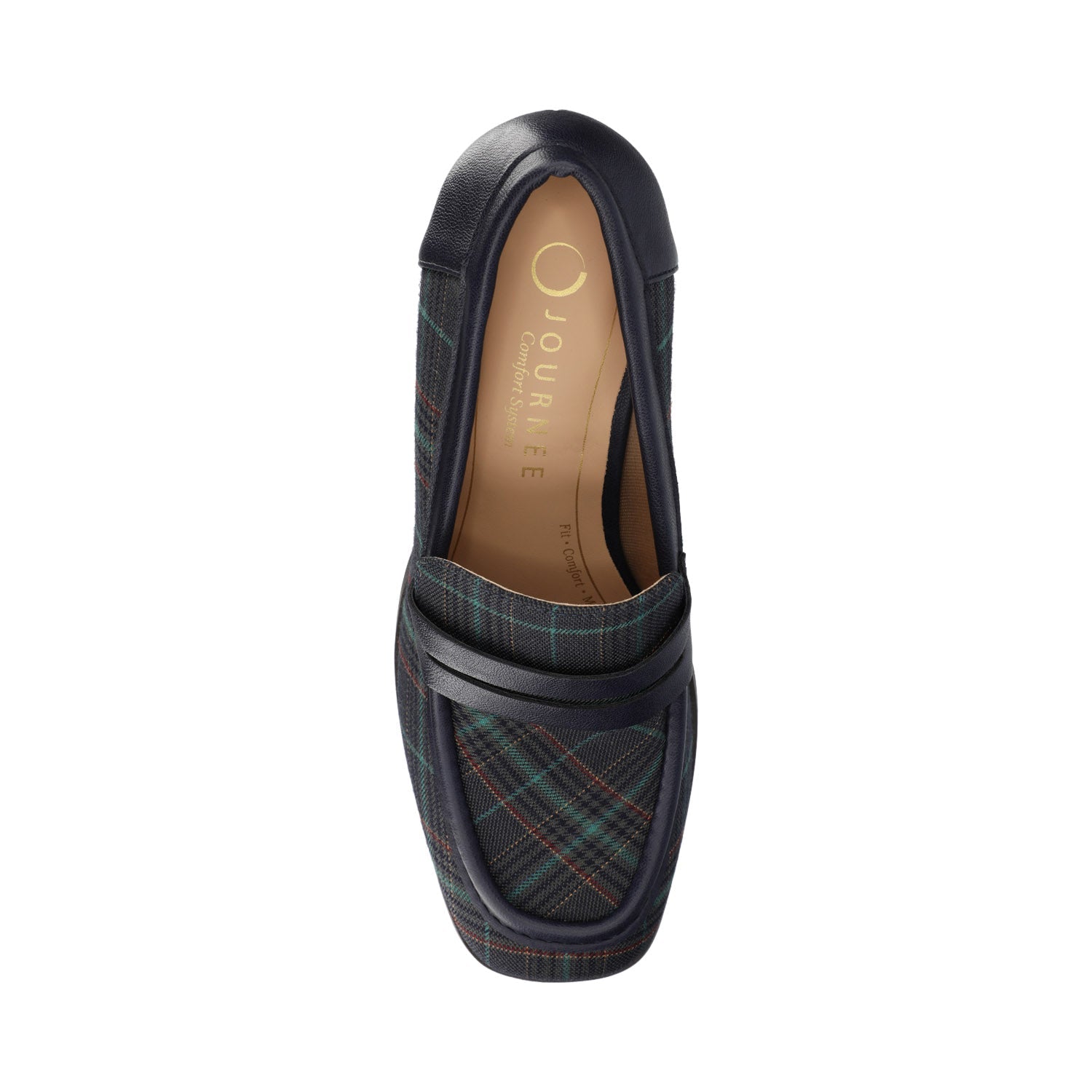 Journee MALLEAH BLOCK HEEL LOAFERS IN WIDE - Navy Plaid