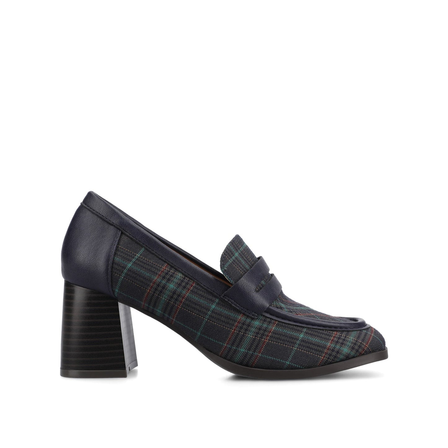 MALLEAH BLOCK HEEL LOAFERS -Navy Plaid,6W,Wide