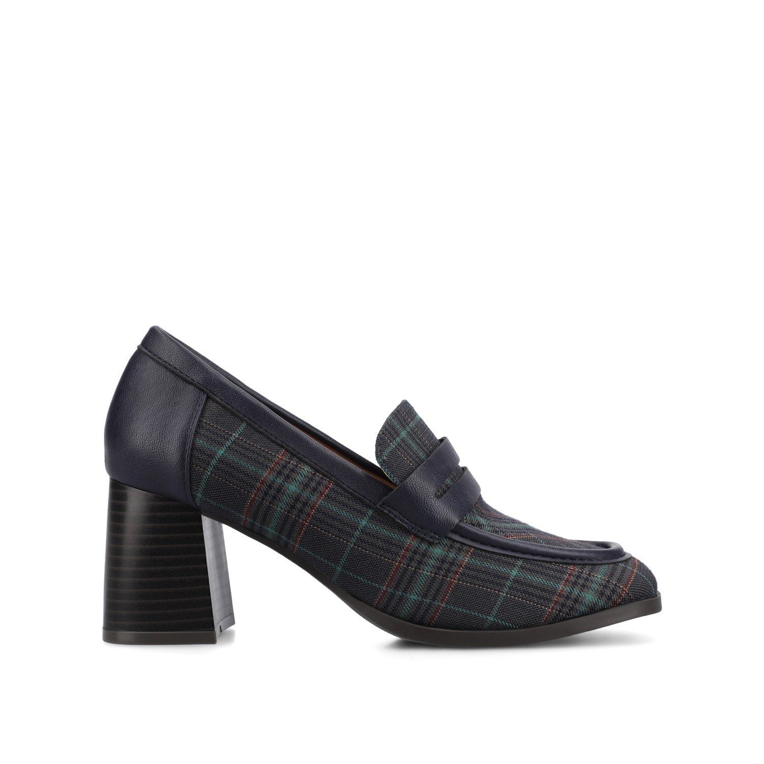 MALLEAH BLOCK HEEL LOAFERS -Navy Plaid,6W,Wide