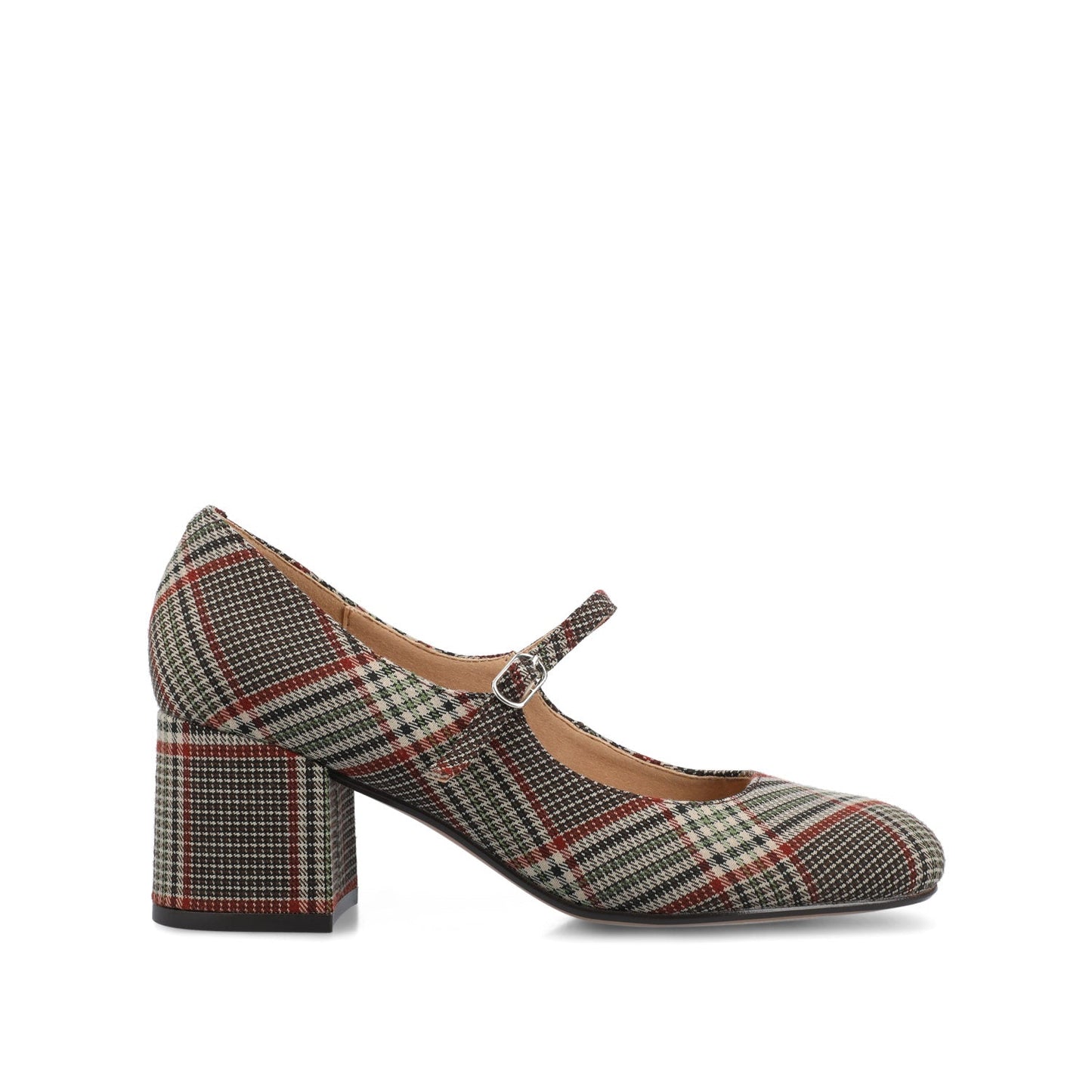 Journee OKENNA MARY JANE PUMP HEELS IN WIDE - Cream Chocolate Plaid