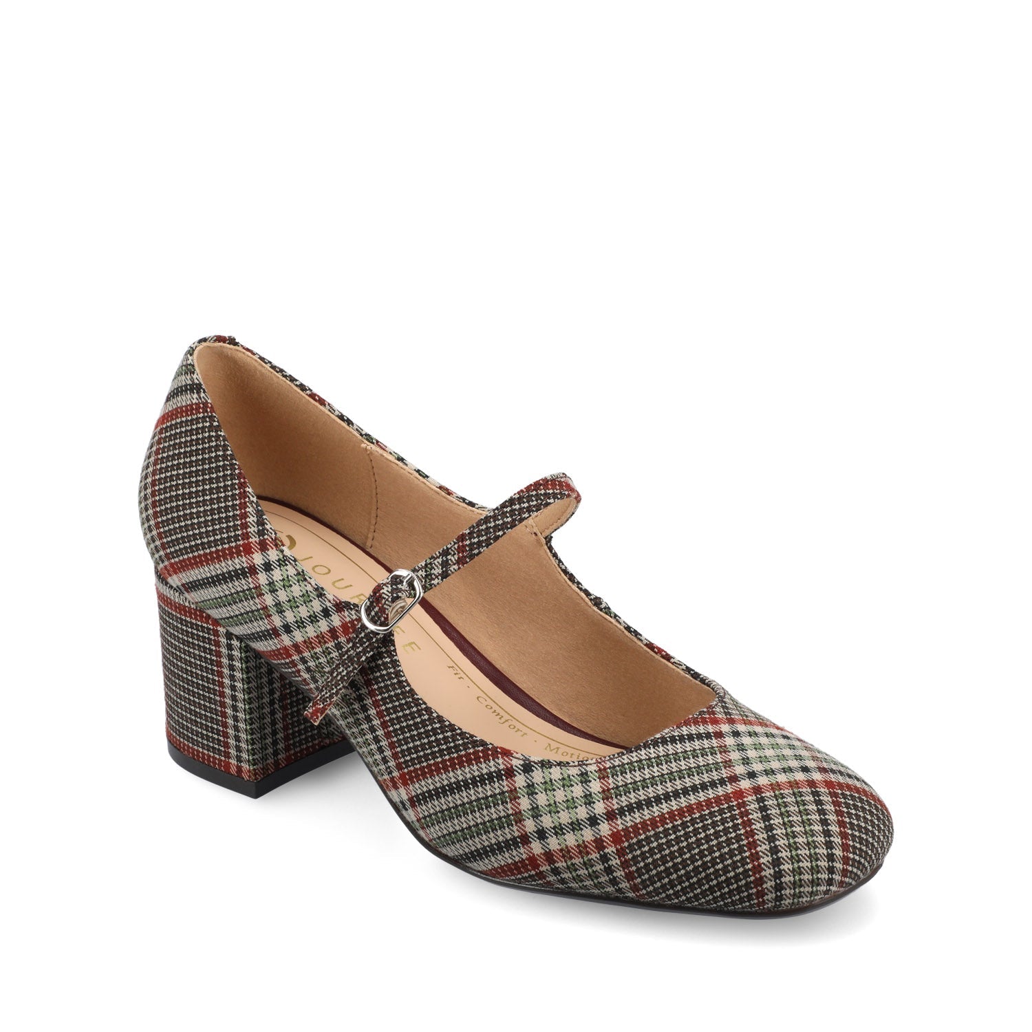 Journee OKENNA MARY JANE PUMP HEELS IN WIDE - Cream Chocolate Plaid