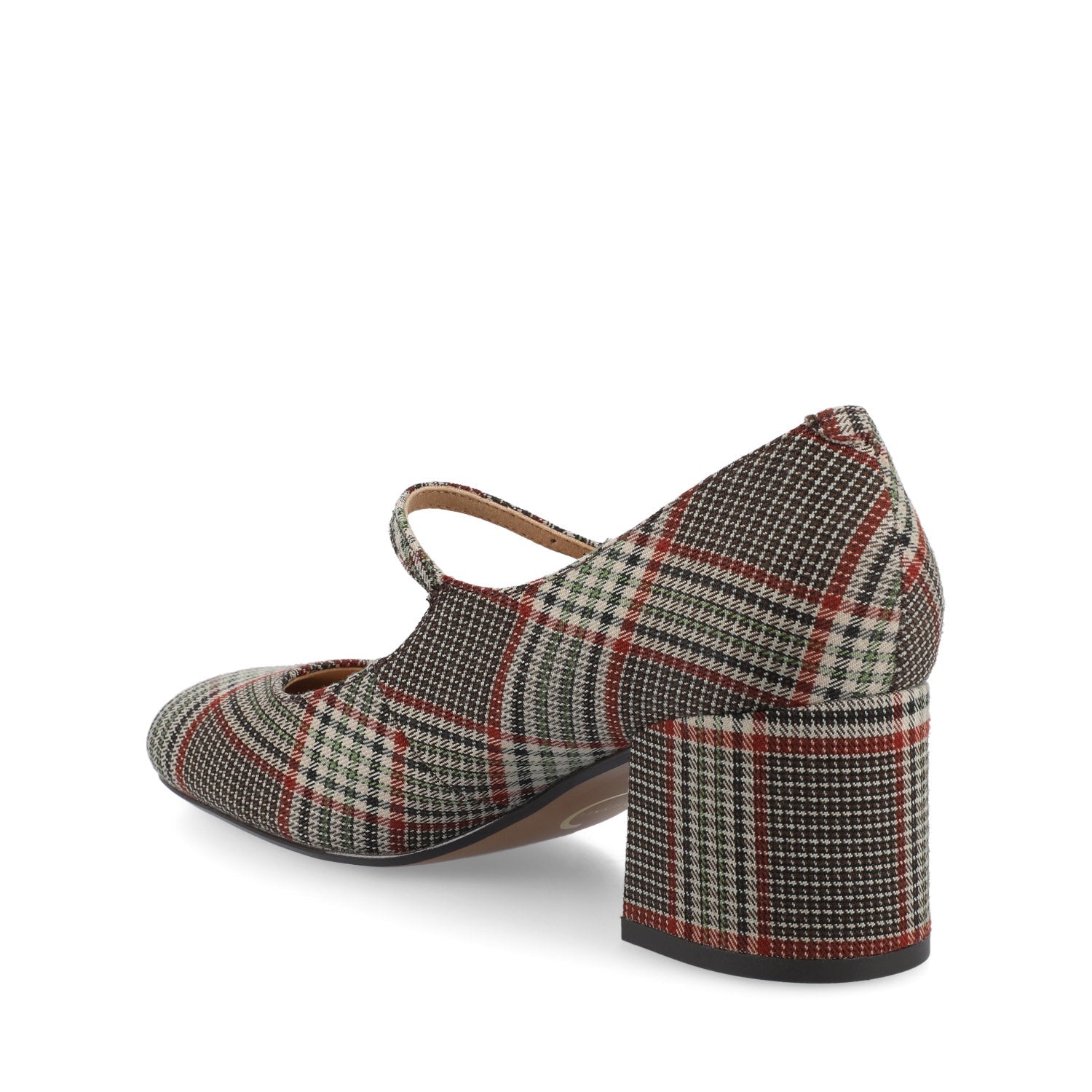 Journee OKENNA MARY JANE PUMP HEELS IN WIDE - Cream Chocolate Plaid