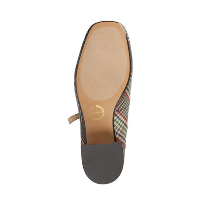 Journee OKENNA MARY JANE PUMP HEELS IN WIDE - Cream Chocolate Plaid